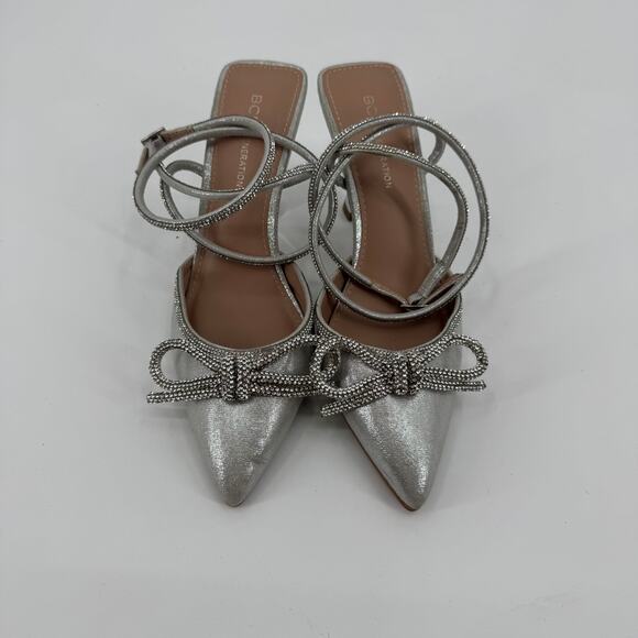 BCBGeneration Silver Rhinestone Metallic IIdy Pump Pointed Toe Heels Size 7.5 - Picture 5 of 11